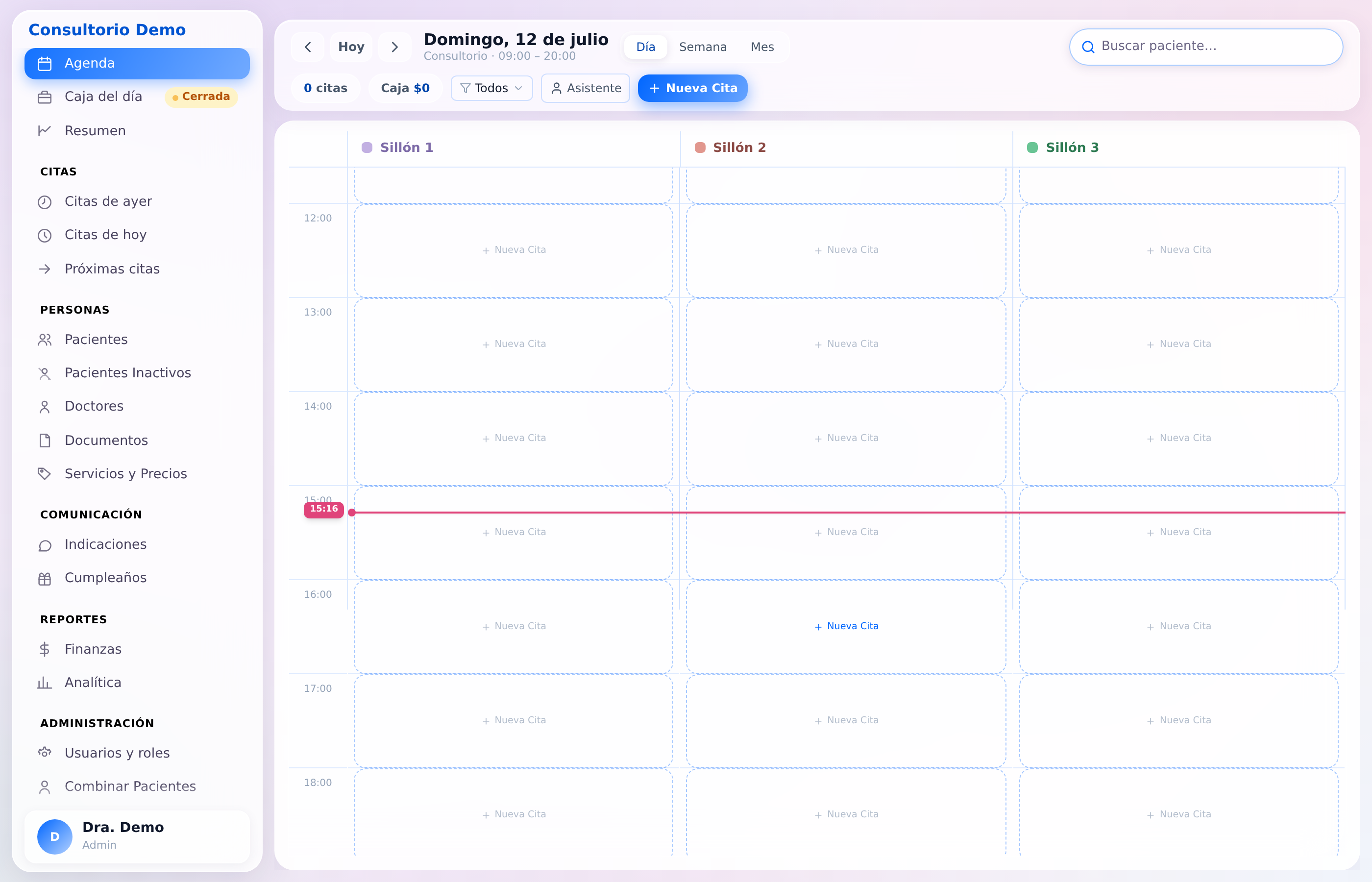 Agenda dental Lealify: citas por sillón con expediente y recordatorios por WhatsApp