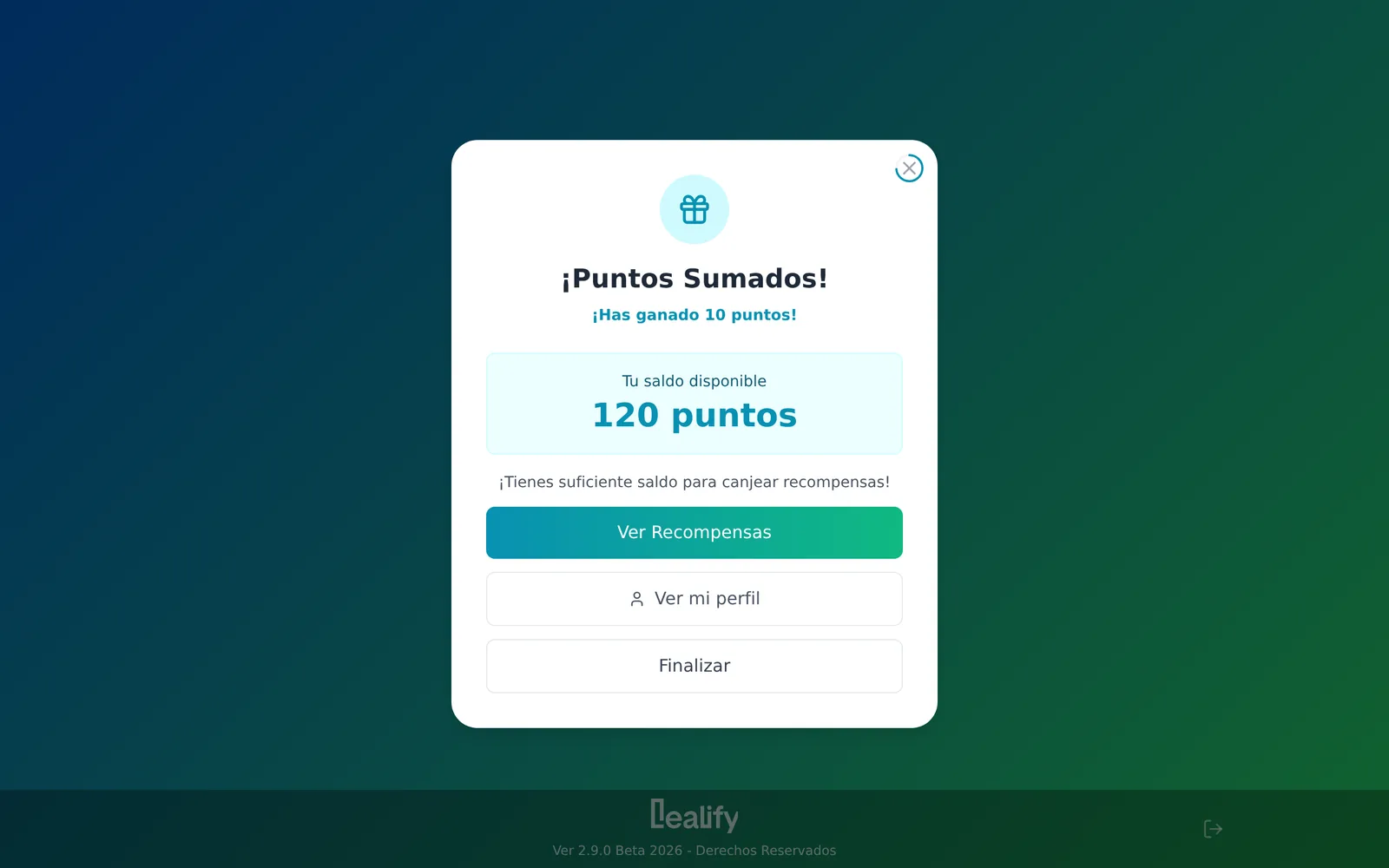 Kiosco después del check-in: «¡Puntos sumados!» con el saldo del cliente